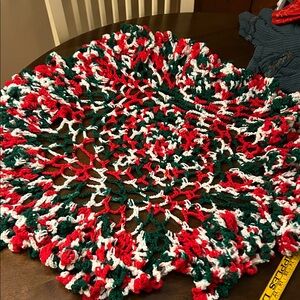 OOAK Large Hand-Crochet Table Topper Ruffled Edge 34” Christmas Holiday Decor